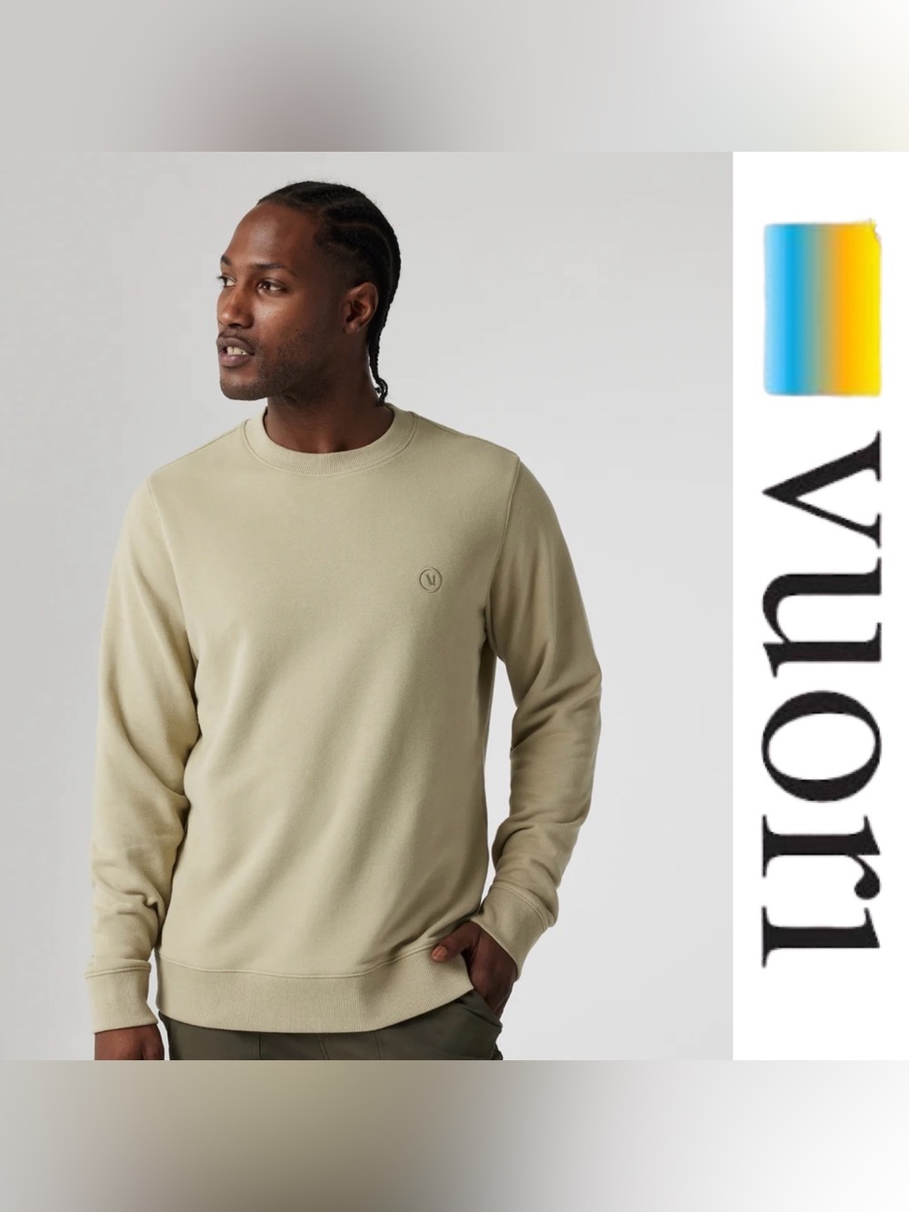 Vuori | Men’s Cypress Crew Sweatshirt | Size L | Winter Pear (Beige/Tan)